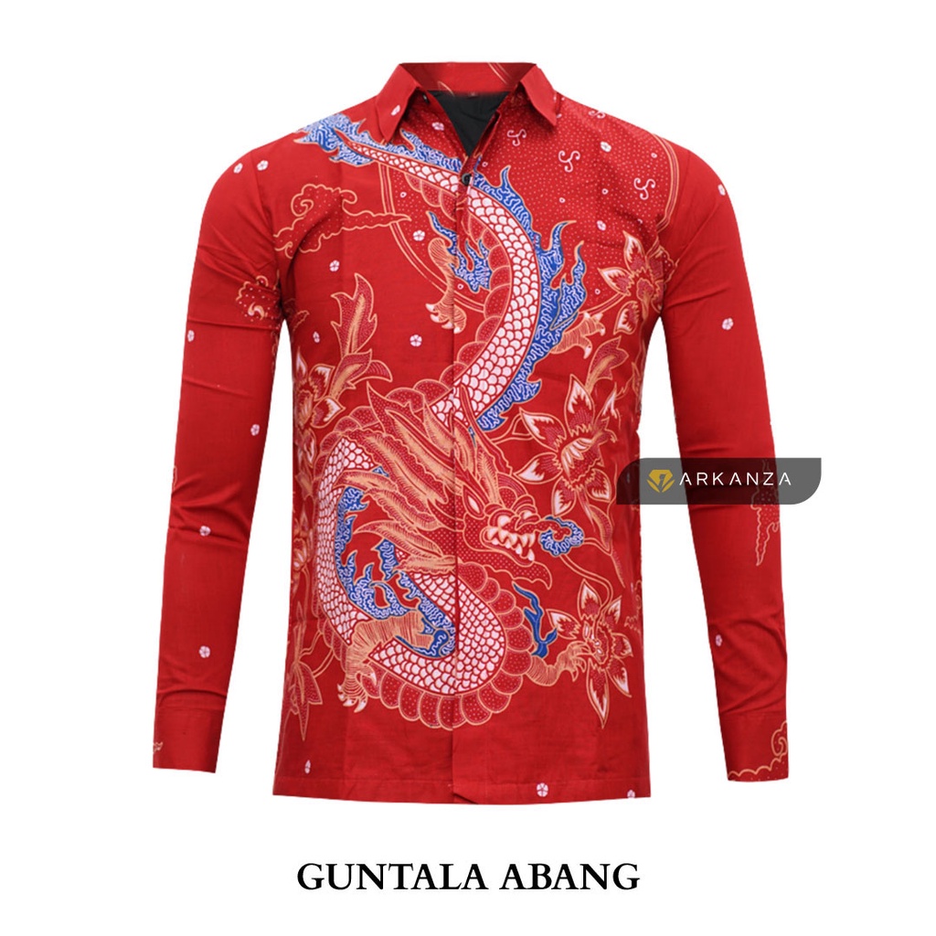 BATIK ARKANZA Motif GUNTALA ABANG Hem Atasan Kemeja Baju Batik Pria Cowok Laki Laki Slimfit Full Lapis Furing Lengan Panjang Lengan Pendek Original Asli