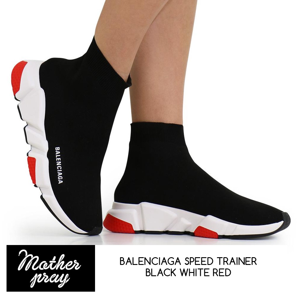 balenciaga speed trainer black white on feet