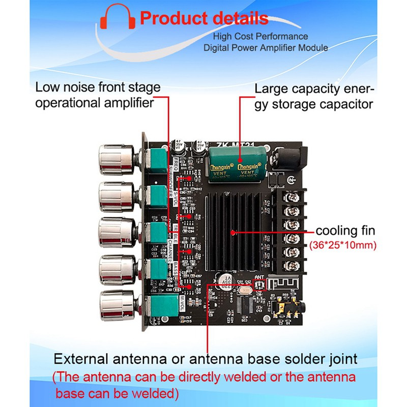 ZK TB21 ZK MT21 Modul Amplifier Tpa3116d2 50WX2+100W Power Amplifier Bluetooth Mixer Digital Hifi Amplifier