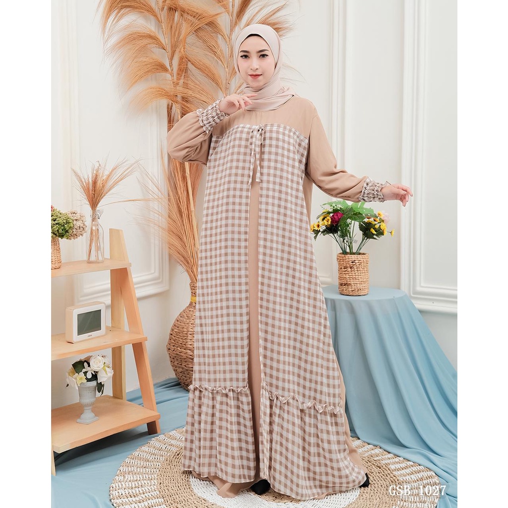 Gamis ceruty babydoll andine layer kotak model terbaru