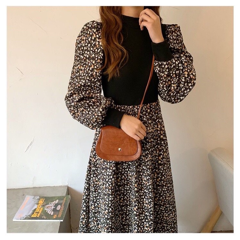 [READY STOCK] Black Flow Dress Korea Wanita Lengan Panjang