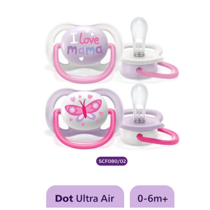 Philips Avent Soother Ultra Air Coll 0-6 M (SCF080)/Dot Empeng Gepeng Bayi ( Pacifier)