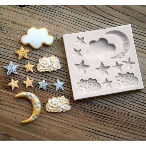 3D Silicon Mold Fondant Cake Decoration - Cloud Moon Stars