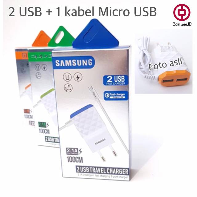 Casan/charger SAMSUNG VIVO OPPO XIAOMI 2 USB 3in1 Diamond KUALITAS SUPER