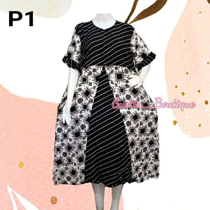 DASTER SISKA JUMBO PREMIUM BW HITAM PUTIH DASTER PEKALONGAN HOME DRESS BAJU TIDUR WANITA