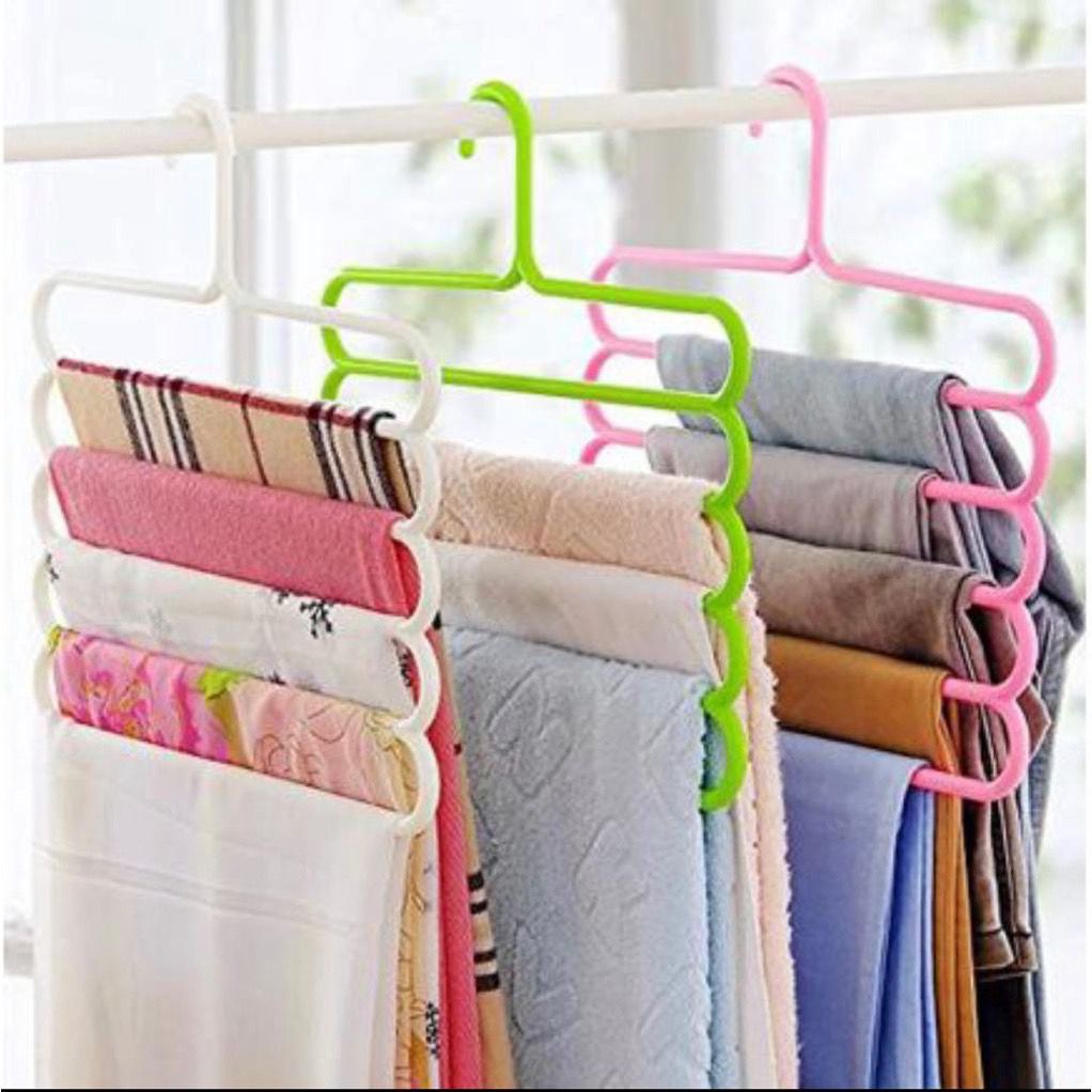 Gantungan Baju 5 Susun / Magic Hanger Pakaian Celana Jilbab Handuk 5 Layer/ Lemari Plastik Hemat Tempat