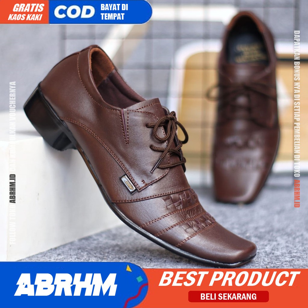 ABRHM x RAMPLE Sepatu Pantofel Kulit Asli Formal Kerja Kantor Pria Cowok