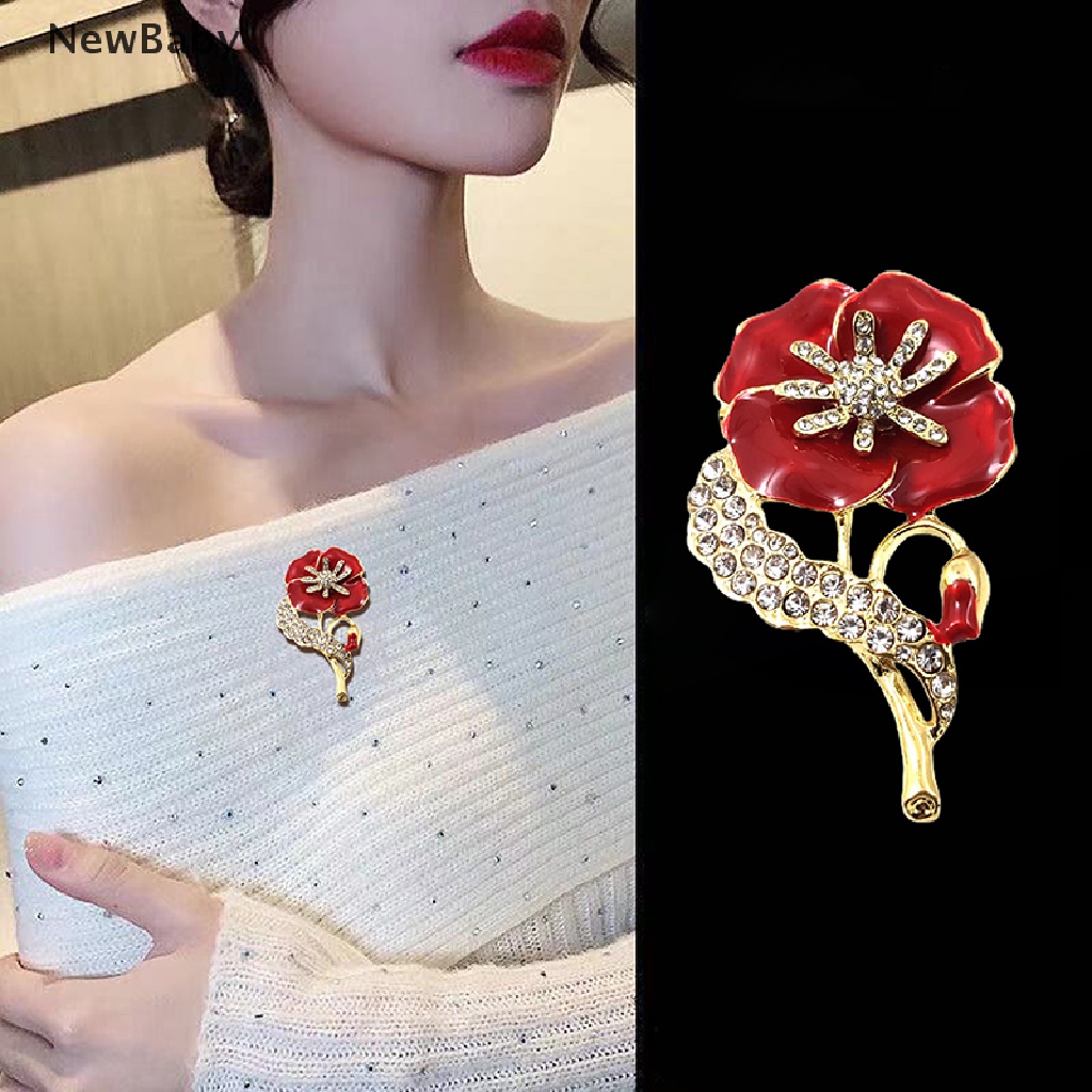 Newbaby Bros Pin Enamel Bunga Anyelir Merah Lapis Emas Untuk Wanita