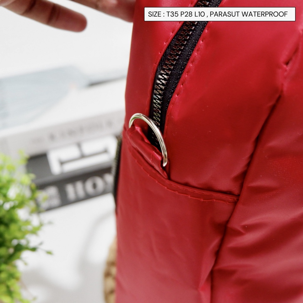 Tas Wanita Punggung Ransel mini polos bahan parasut waterproof anti air bisa selempang ransel dan tenteng 3 in 1