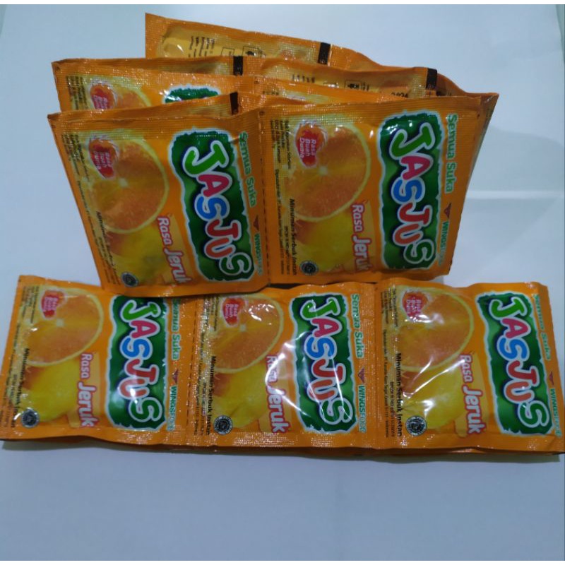 

Jasjus jeruk minuman serbuk instant 1 renceng 10 pcs