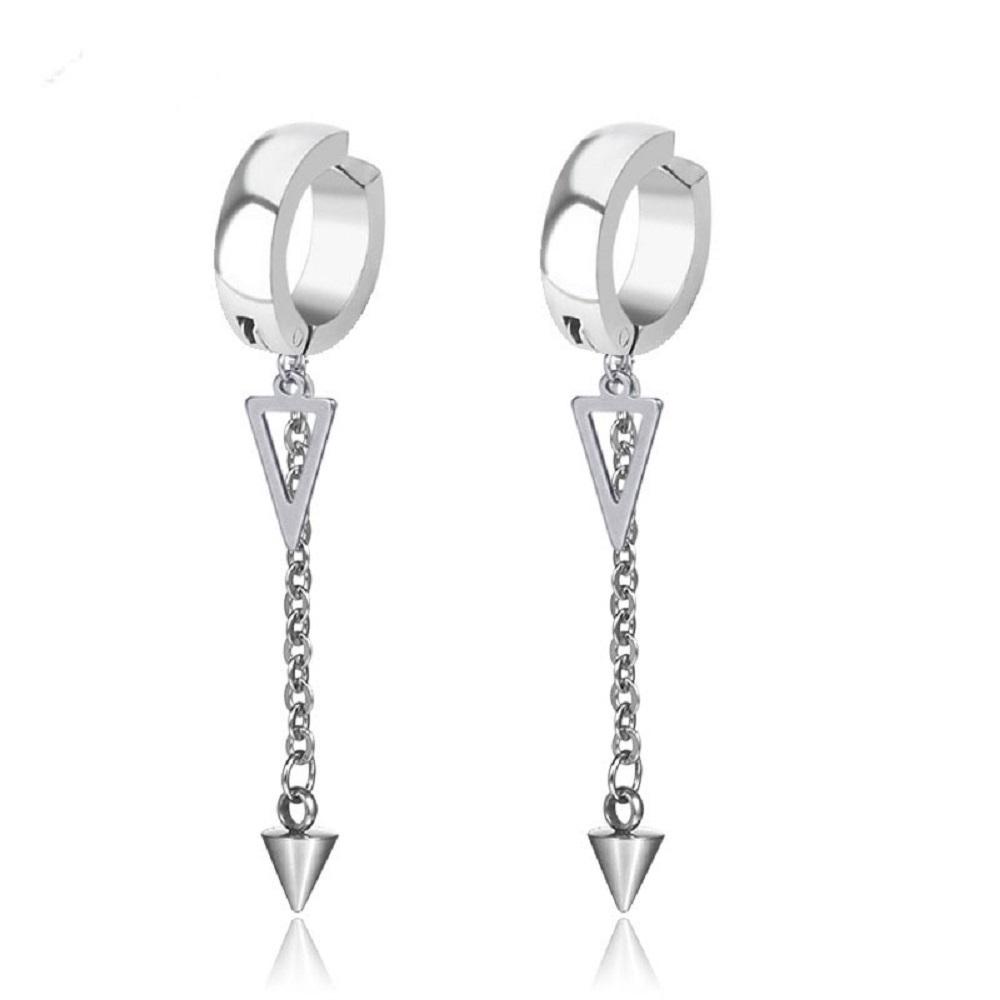 Needway   Drop Anting Pria Korea Cewek Hiphop Punk Hypoallergenic Rumbai Segitiga Tanpa Tindik Geometris Telinga Klip