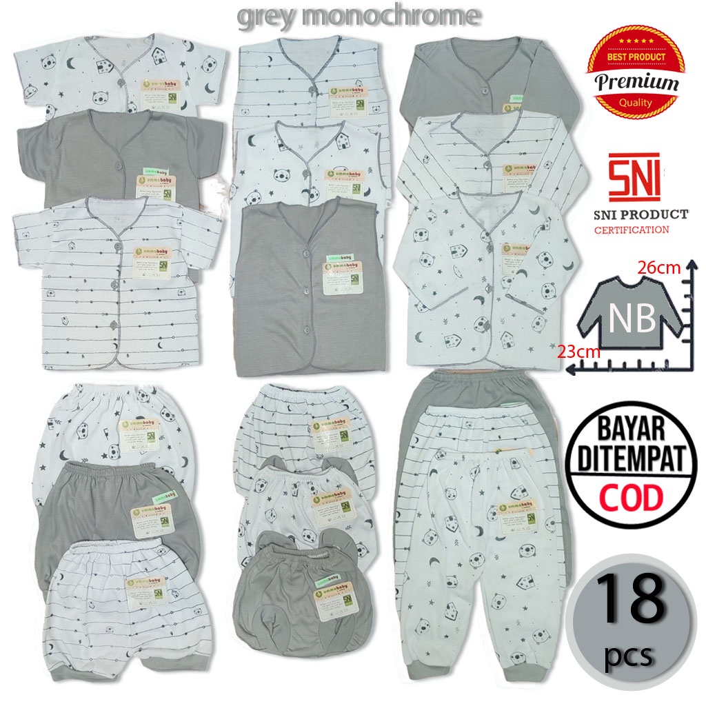 18 Pcs PAKET LAHIRAN SETELAN BAJU BAYI CELANA BAYI BARU LAHIR GIFT SET BABY NEWBORN SNI LENGKAP LAKI PEREMPUAN MURAH MOTIF LUCU PANDA GREY MONOCHROME