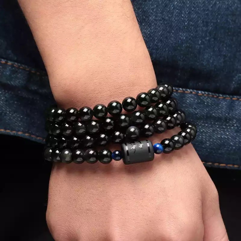 [Bayar di Tempat] Gelang Batu Giok Hitam Ukir Naga Tiger Eye Biru