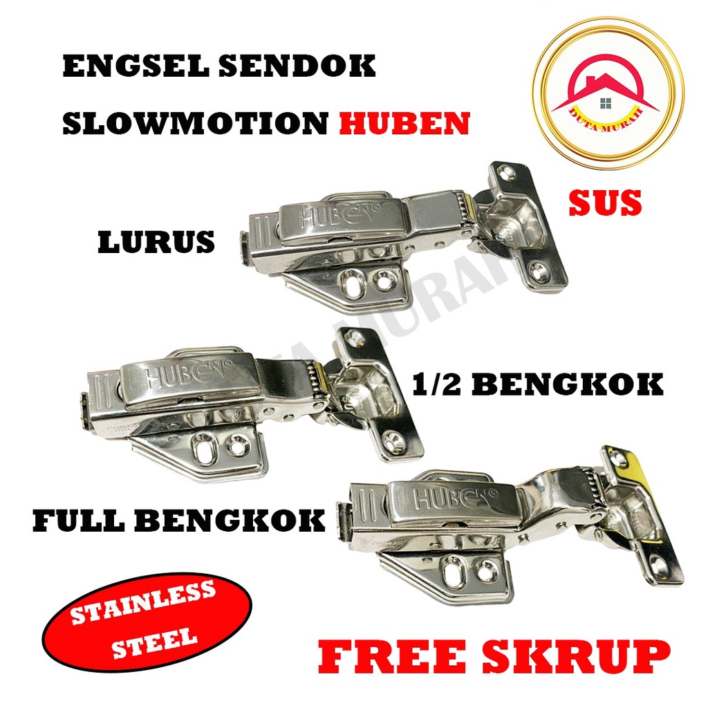 Engsel HUBEN Stainless Steel Engsel Sendok Slowmotion Slow Soft Close (SUS) Hidrolik