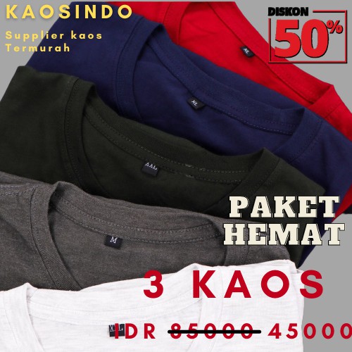 Kaos Polos Premium [ Paket 3 piece ] PE Soft Garansi Uang Kembali Pria / Wanita / GROSIR