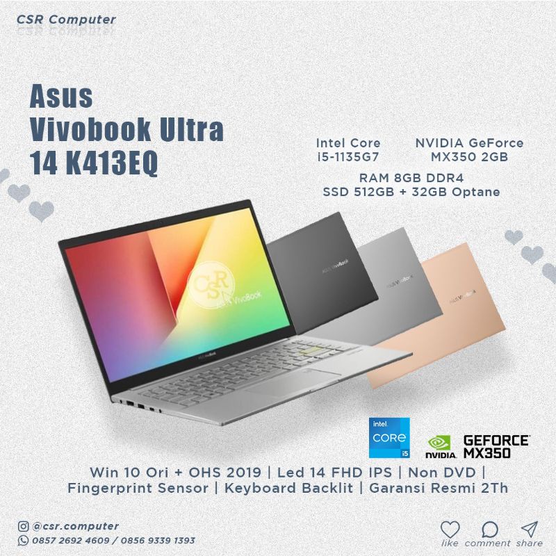 Jual Laptop Asus Vivobook Ultra 14 K413eq Intel Core I5 1135g7 Ram 8gb