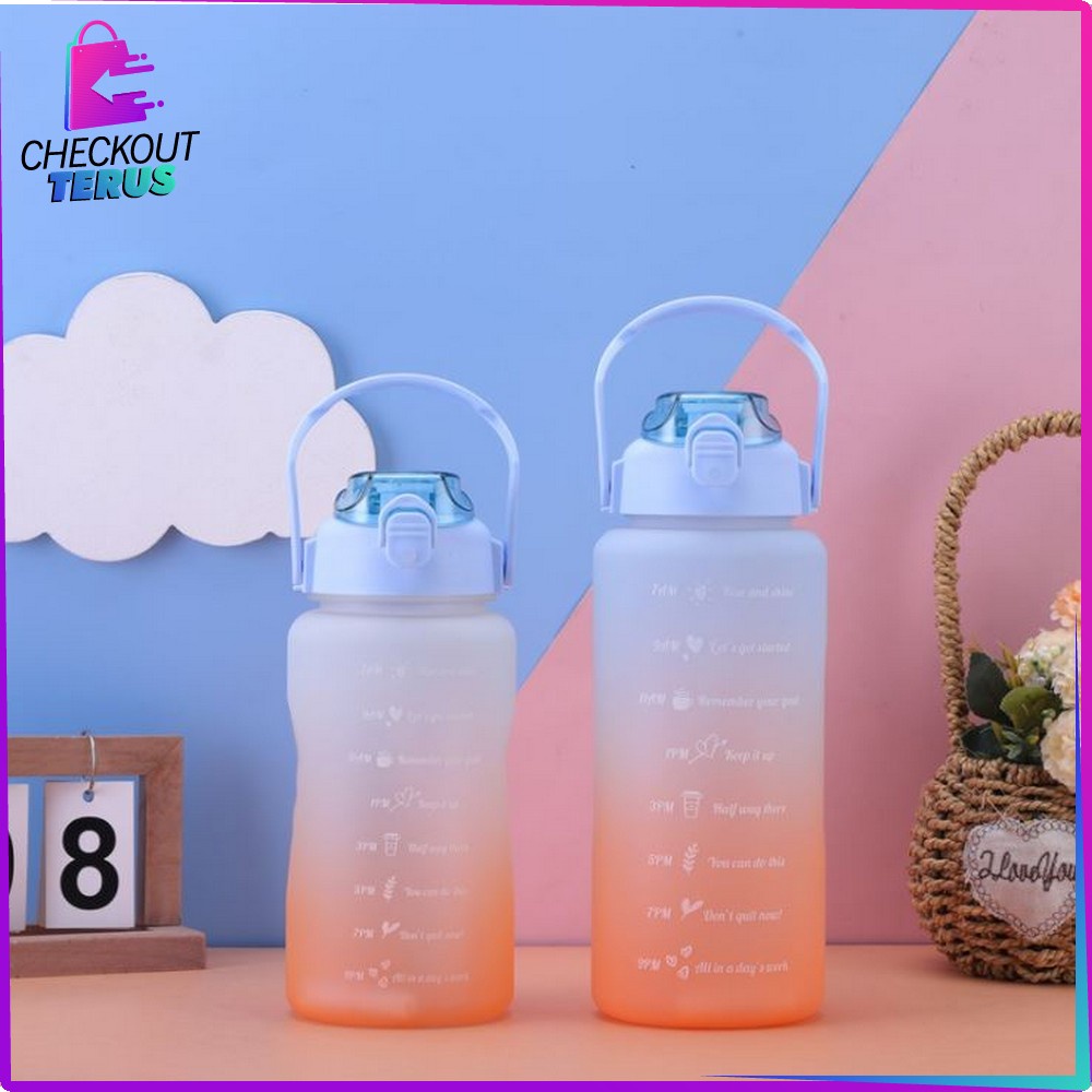 CT C301 Botol Minum Motivasi 2 Liter BPA FREE Botol Air Minum Gradiasi Botol Minum dengan Penanda Waktu Food Grade