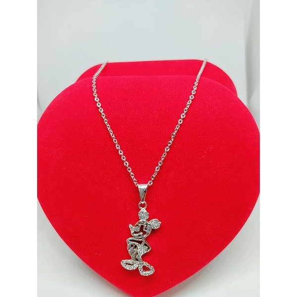 KALUNG PERAK ASLI 925 LAPIS EMAS/KALUNG NORI UKIR+LIONTIN MICKEY MOUSE CAMPUR MODEL/ASLI SILVER/FASHION WANITA