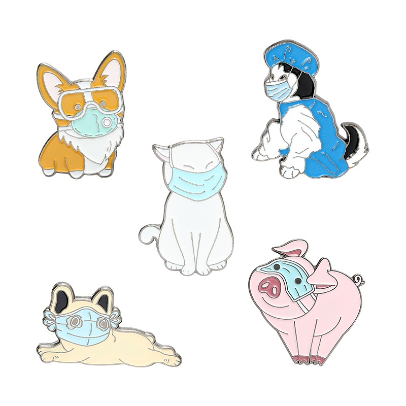 Animal Enamel Pin Cat Dog Pig Corgi Husky French Bulldog Brooches Bag Lapel Pin Cartoon Fun Badge Jewelry Gift