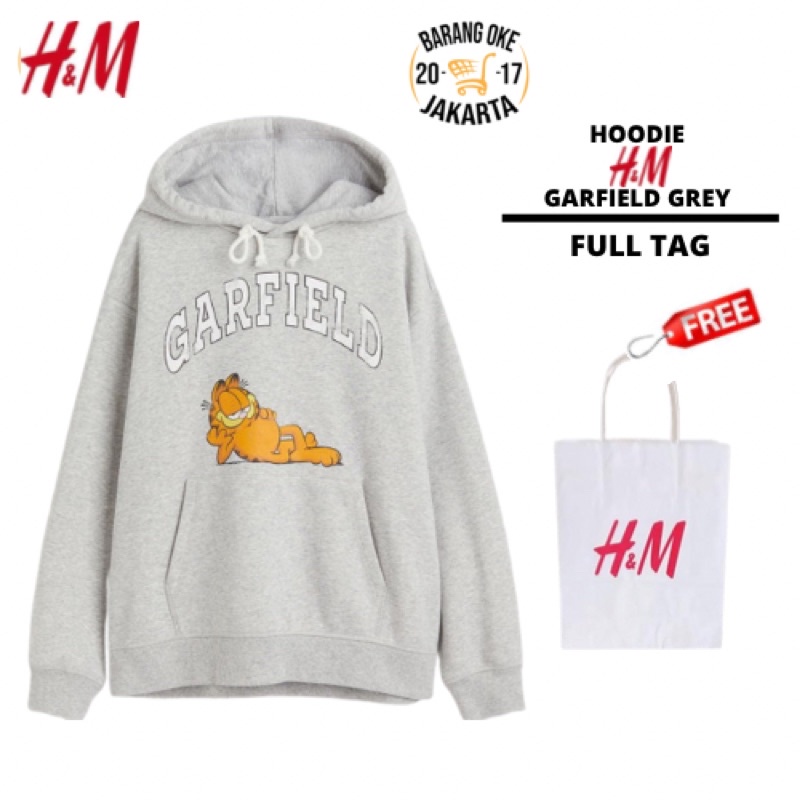 COD 9.9 Hoodie  Sweater Pria Wanita HNM Garfield Grey Jaket Unisex Cowok Cewek H&amp;M Full Tag