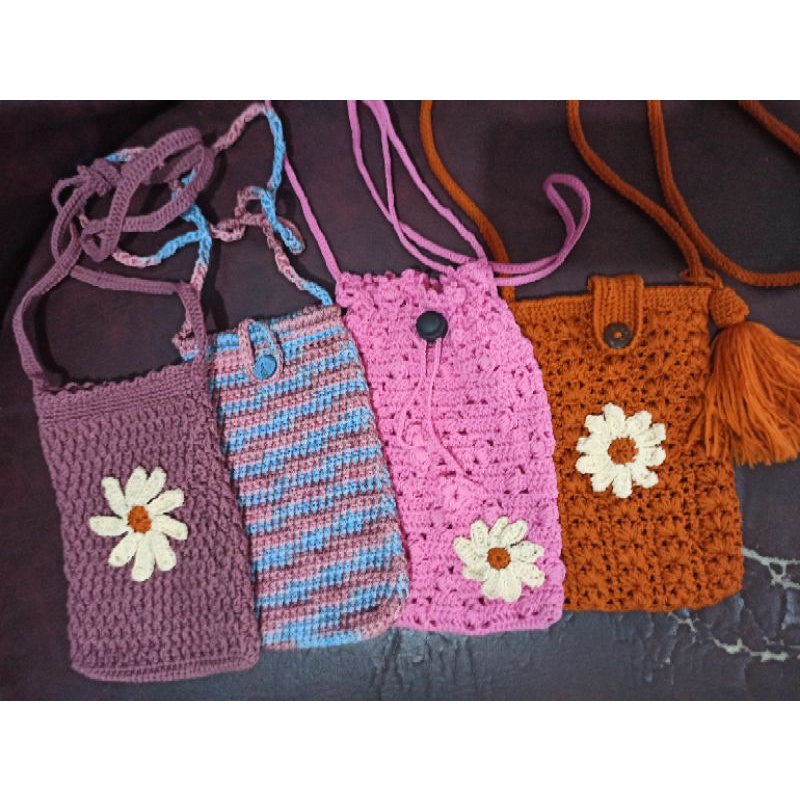 tas handhphone rajut tas serut selempang /mini slingbag