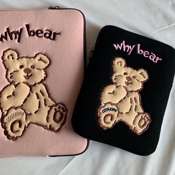 Sleeve Pouch Sarung Tas Bag Case Ipad Tab Tablet Macbook Air Pro Laptop Asus Acer Lenovo HP Huawei 11 12 13 14 15 inch Motif Gambar Beruang Bear Warna Hitam Pink Lucu Cute Murah Korean Model