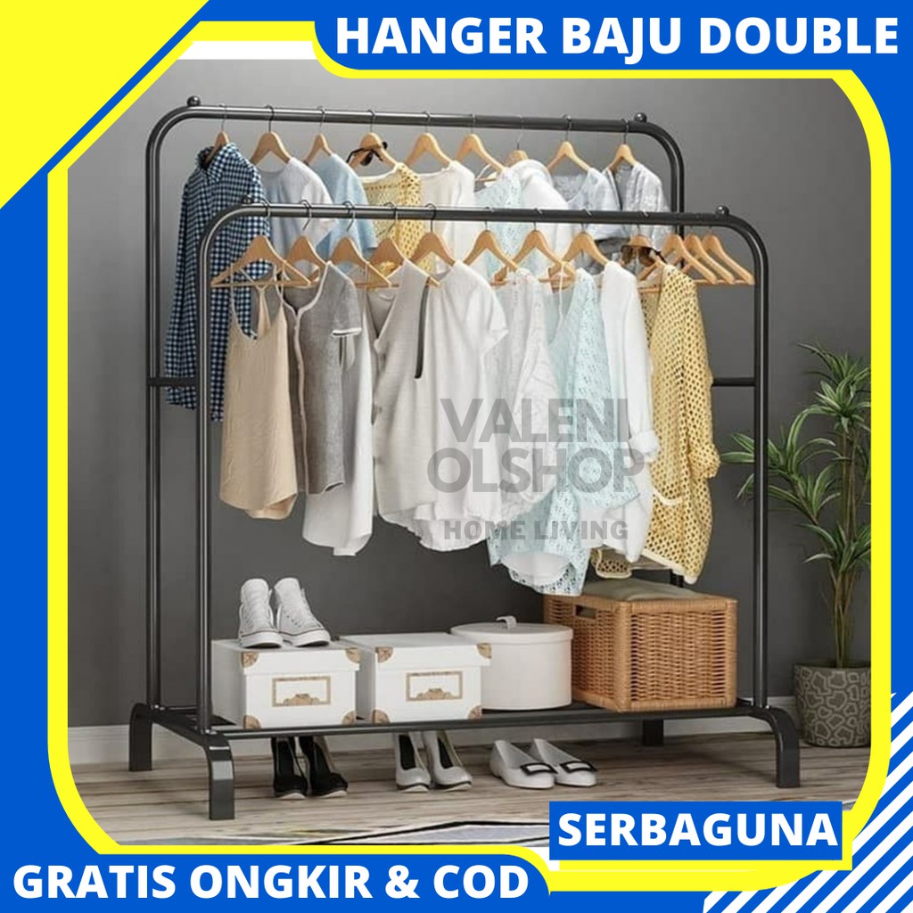 DOUBLE ROD RACK Gantungan Baju 2 Lapis Laundry Pajangan display stand hanger Double Besi Butik