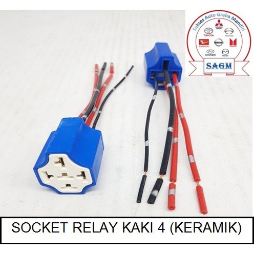 Soket Relay Mobil Motor Connector 4 Kaki Bahan Keramik Sudah Ada Kabel