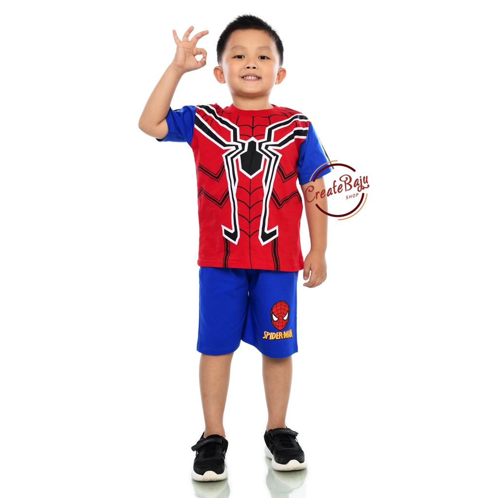 Setelan Anak Laki-Laki 1-9 Thn Spidermen Merah Baju Anak Laki-Laki Lengan Pendek