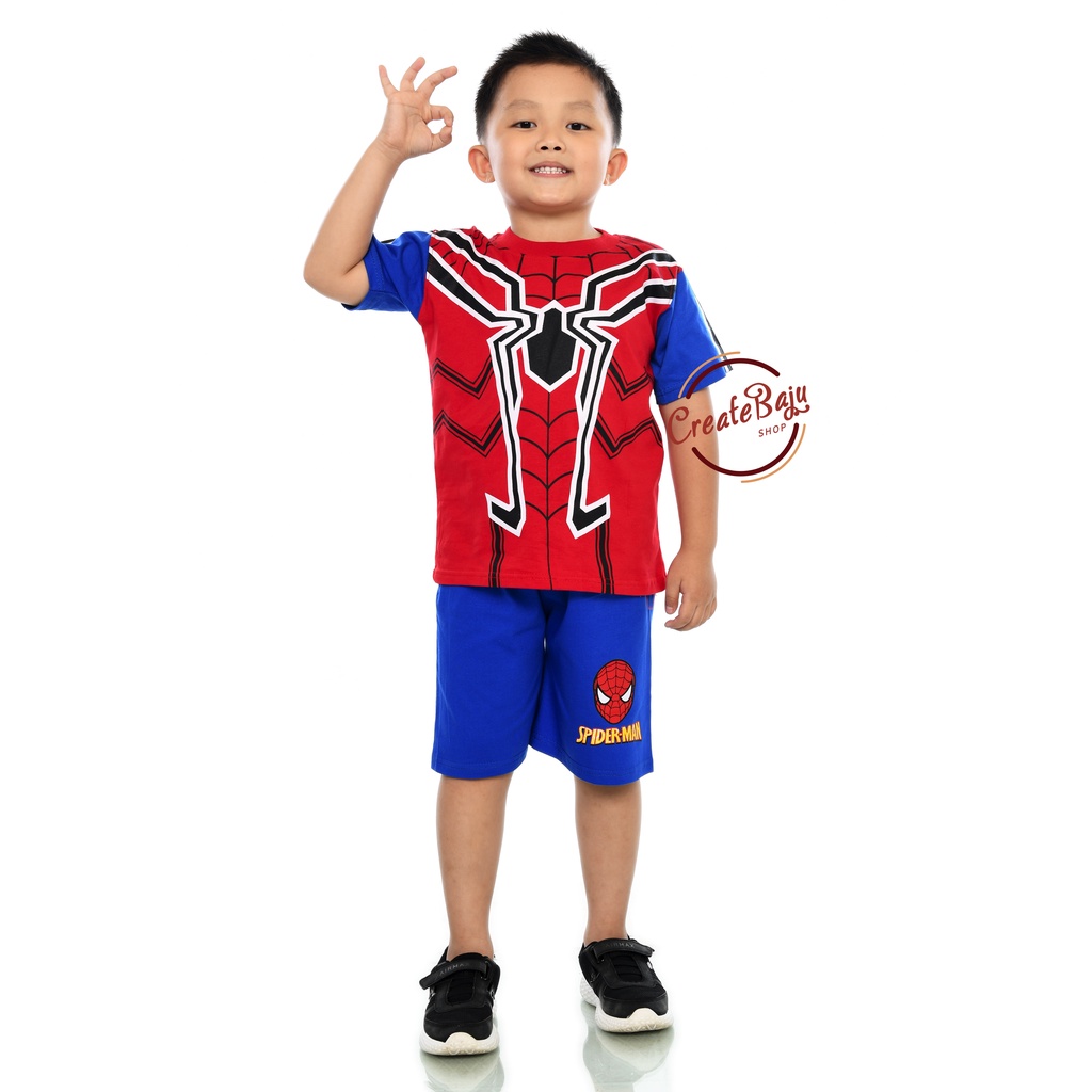 Setelan Anak Laki-Laki 1-9 Thn Spidermen Merah Baju Anak Laki-Laki Lengan Pendek