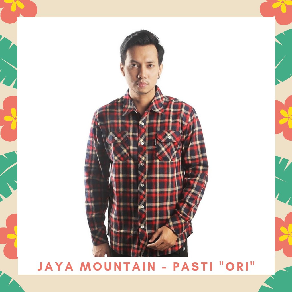 Cozmeed Kemeja Flanel Hem Flanel Shirt Red Cream Red Cream L