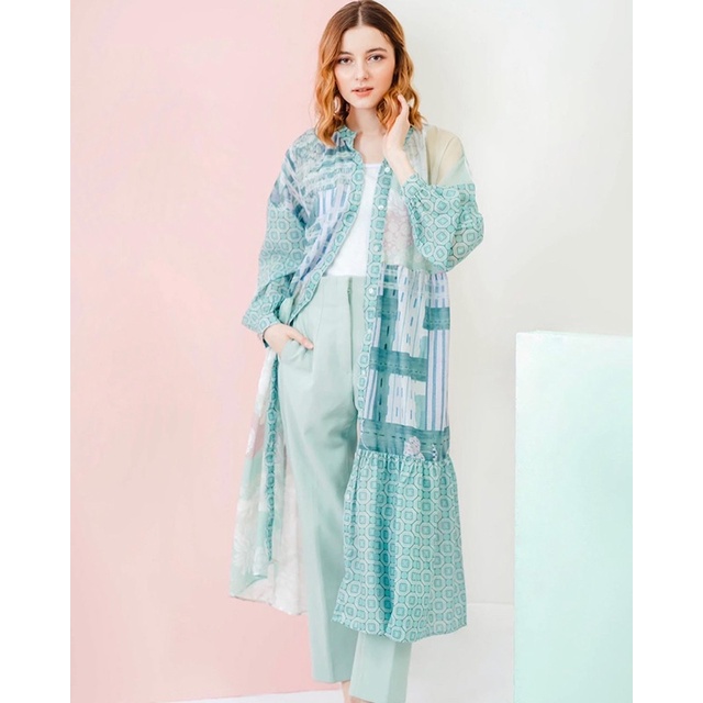 Nami ruffle maxi dress green size S M benang jarum by buttonscarves