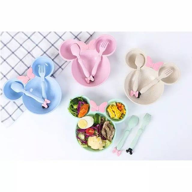 SET PIRING Makan Anak Karakter Minnie Mickey Sendok Garpu