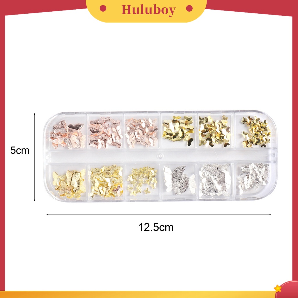 Huluboy Huluboy♡ 1 Kotak Ornamen Kupu-Kupu 3D Bahan Metal Tahan Karat Untuk Dekorasi Nail Art