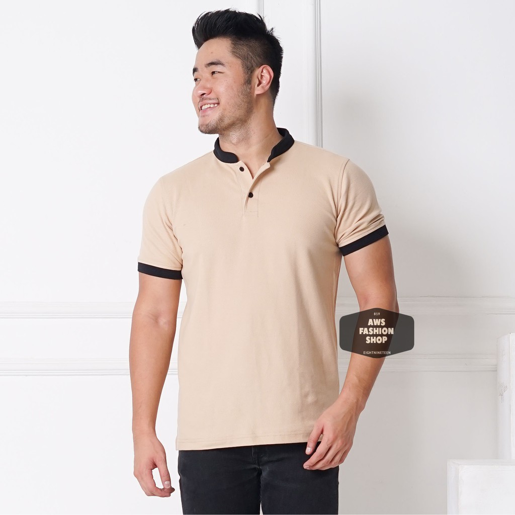 Kaos Polo Pria Polo Shirt Kerah Shanghai  Lengan Pendek Mocca Coklat Susu BIG SIZE JUMBO XXL / 3XL