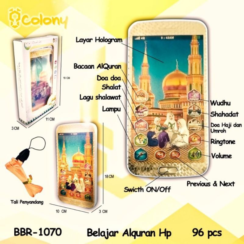 Mainan Anak Edukasi Elektronik Belajar Mengaji Alquran Muslim HP Permainan Multi Bahasa Montessori