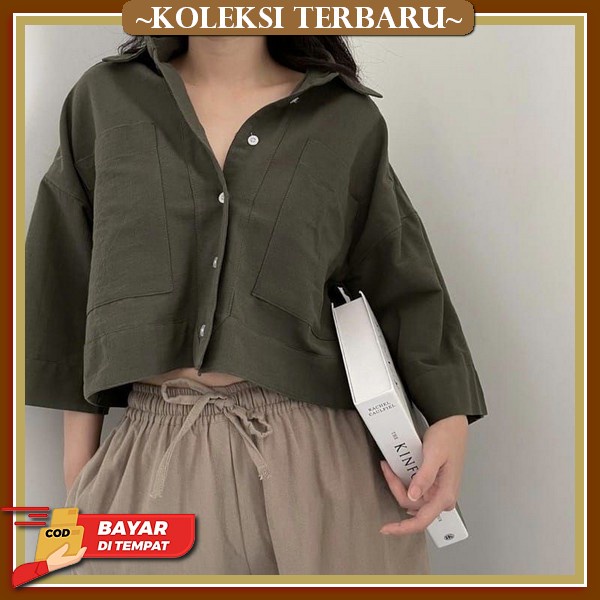 Mifta Blouse Kemeja Wanita Busui Friendly Rampel Atasan Wanita Kemeja Wanita Lengan Lipat Pendek Bas