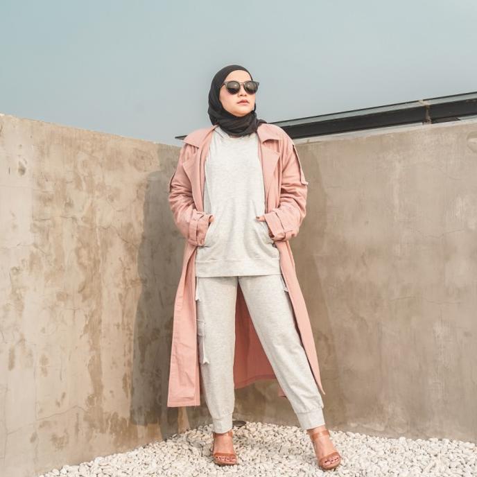 Meccanism - Zalia Long Cardi Dusty Pink _Termurah