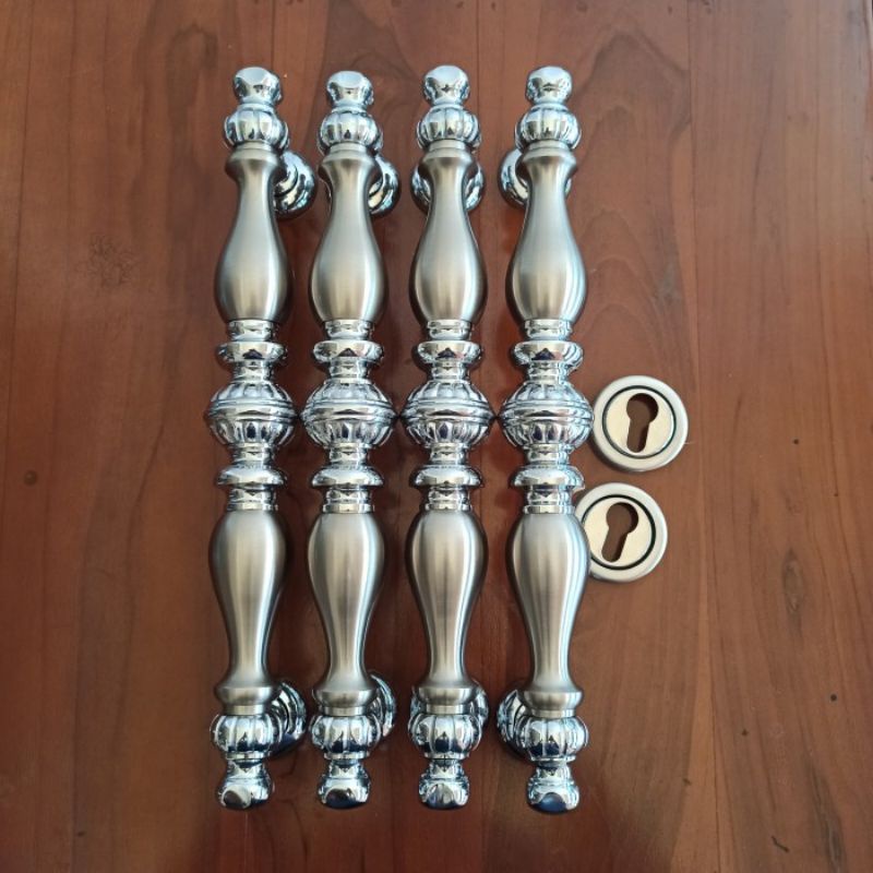 Paket Lengkap 4 Pcs Gagang Pintu+Lubang Kunci+Body Kunci Handle Pintu Kuningan