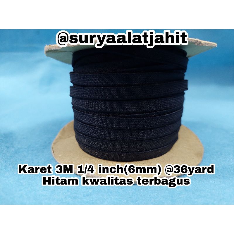 Karet 3Man 1/4in/6mm @36y Hitam terbagus =rp.71.500/1Rol