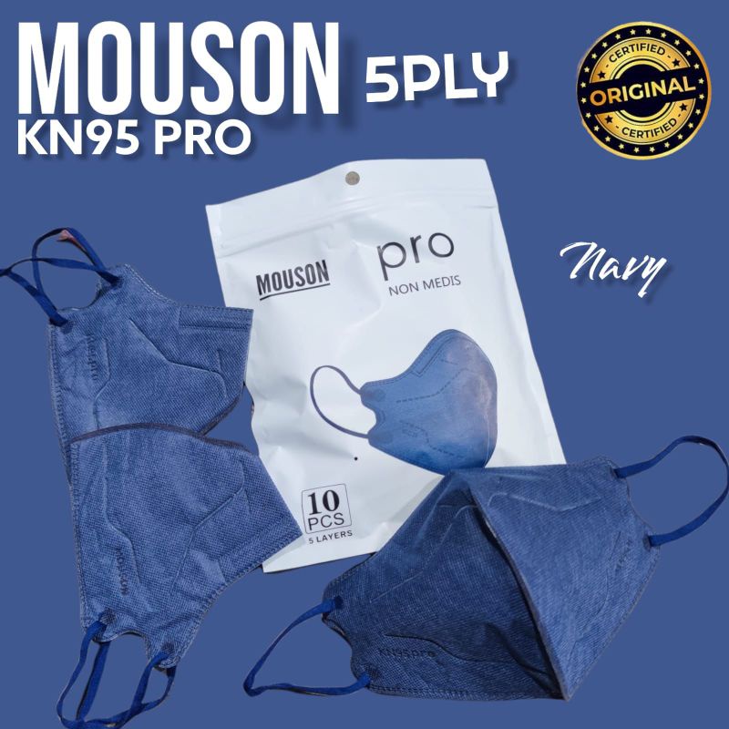 READY STOK MASKER KN95 KN MOUSON PRO WARNA BIRU NAVY DONGKER 5 PLY ISI 10