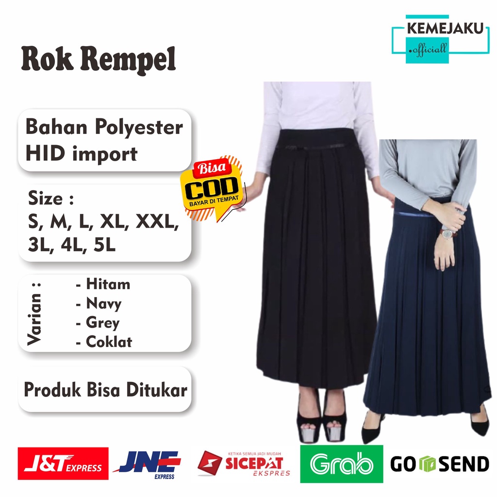 Rok Panjang Wanita Jumbo Big Oversize 5XL 4XL 3XL XXL XL L M S Rok Kerja Wanita Formal Plisket Rempe