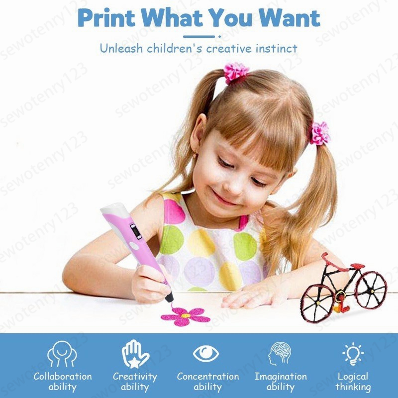 COD 3D Printing Pen 3D Printer Arts Pen Making Doodle Arts Crafts USB Cable Intelligent Murah 3D Pen Free PLA Filament