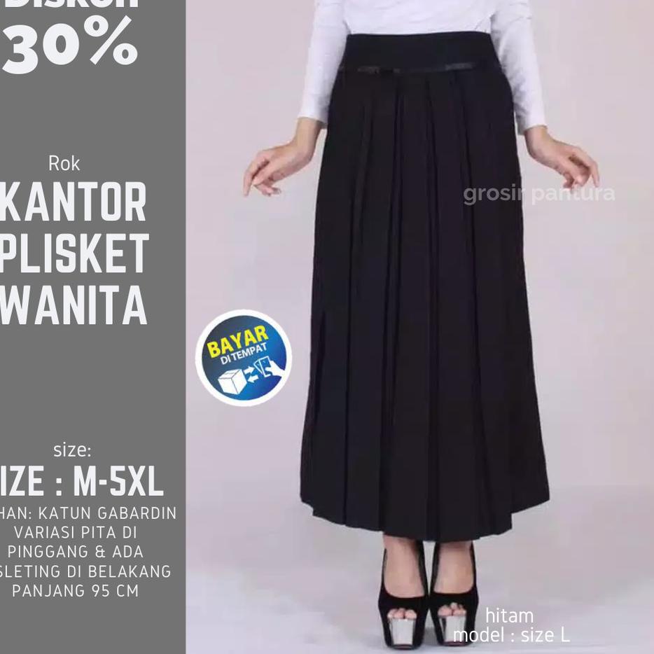 [PRODUK WFIKD] Rok Kantor Span Panjang Plisket Jumbo Bawahan Kerja Wanita Kekinian Bahan Katun Garba