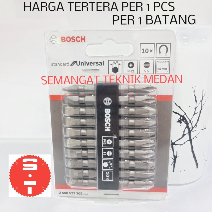 MATA BOR OBENG ANGIN GANDA SCREWDRIVER BIT +/- PH2 SL6 65mm BOSCH ECER