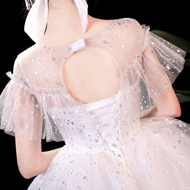 153 White Bling Bling Women Bridal Long Tail Wedding Party Gown Dress