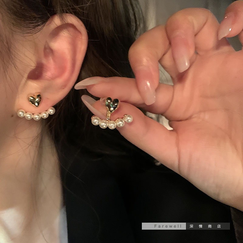 IFYOU Anting Stud Bentuk Hati Aksen Mutiara Warna Emas Gaya Korea Untuk Wanita