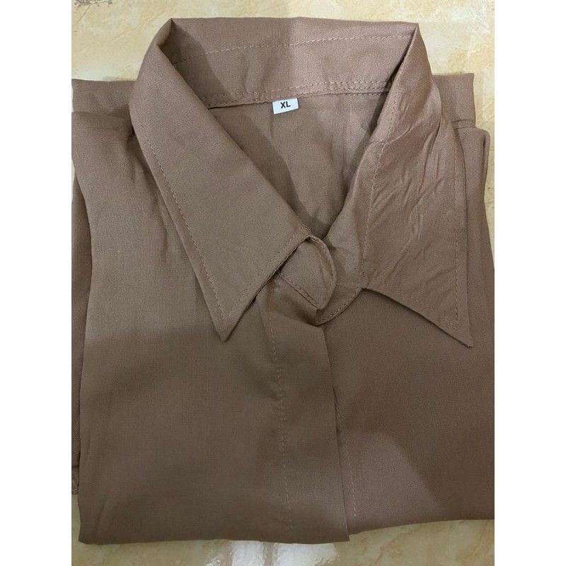 Kemeja wanita polos basic lengan panjang bahan katun rayon-Mocca