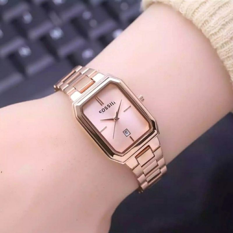 Jam Tangan Wanita Terbaru Biru Roagold Tanggl Aktif Persegi Panjang Free Batrai Cadangan_Jam Tangan Kasual Quart Analog Mewah elegan Anti air Fashion Wanita_Jam Tangan Cewek Terbaru Strap Rantai Stainles steel Diamter 28mm / Jam Tangan Wanita Anti Air Fl