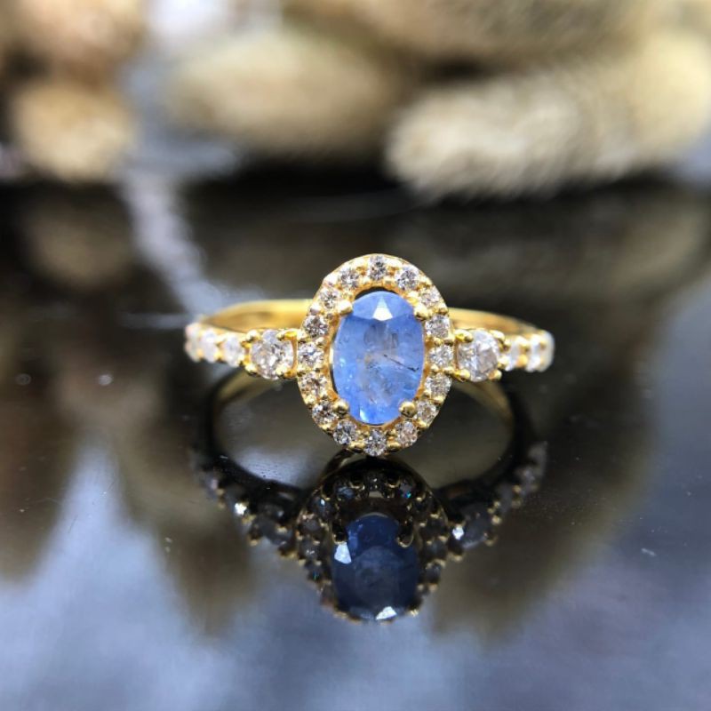 cincin blue sapphire keliling berlian ring emas